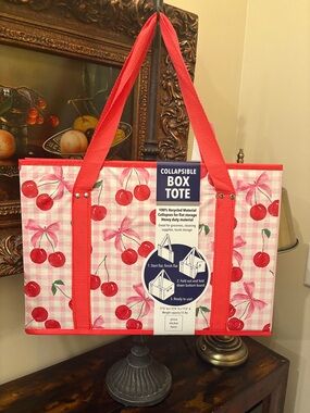 Cherry Print Collapsible Box Tote - Red and Pink